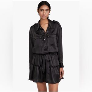 Ramy Brook Black Satin Mini Shirt Dress